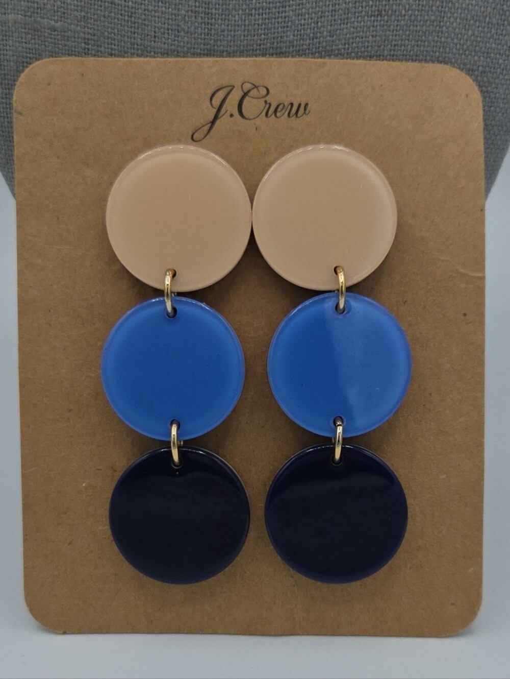 5 for $25! J. Crew Triple Disc Drop Earrings in Beige, Blue & Navy